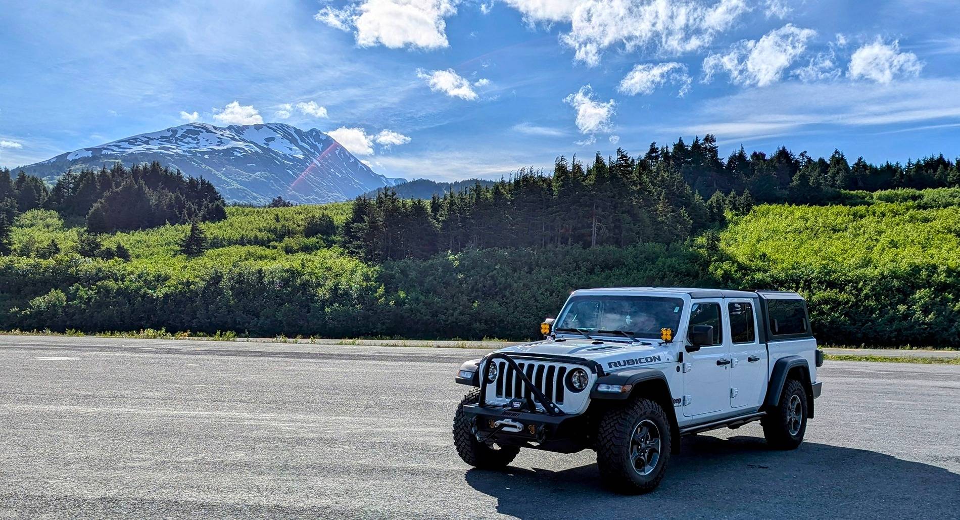 Jeep Gladiator Alaska Daily Drivers: Hydro Blue 80A and Bright White JTR PXL_20240629_171638204~2