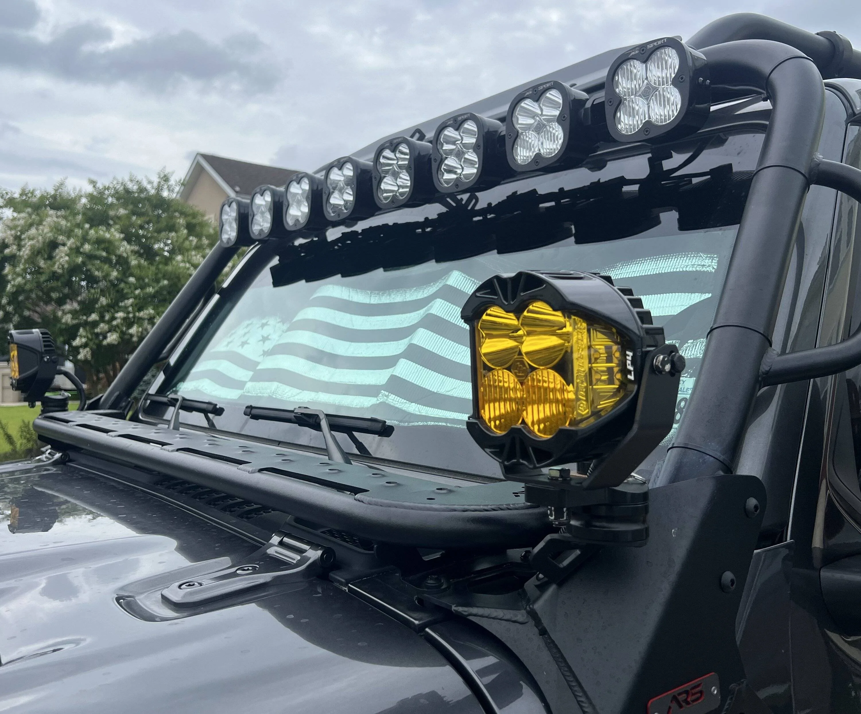 Jeep Gladiator Baja Designs XL linkable LED light Bar on Adventure Rack Systems Front Hoop 3