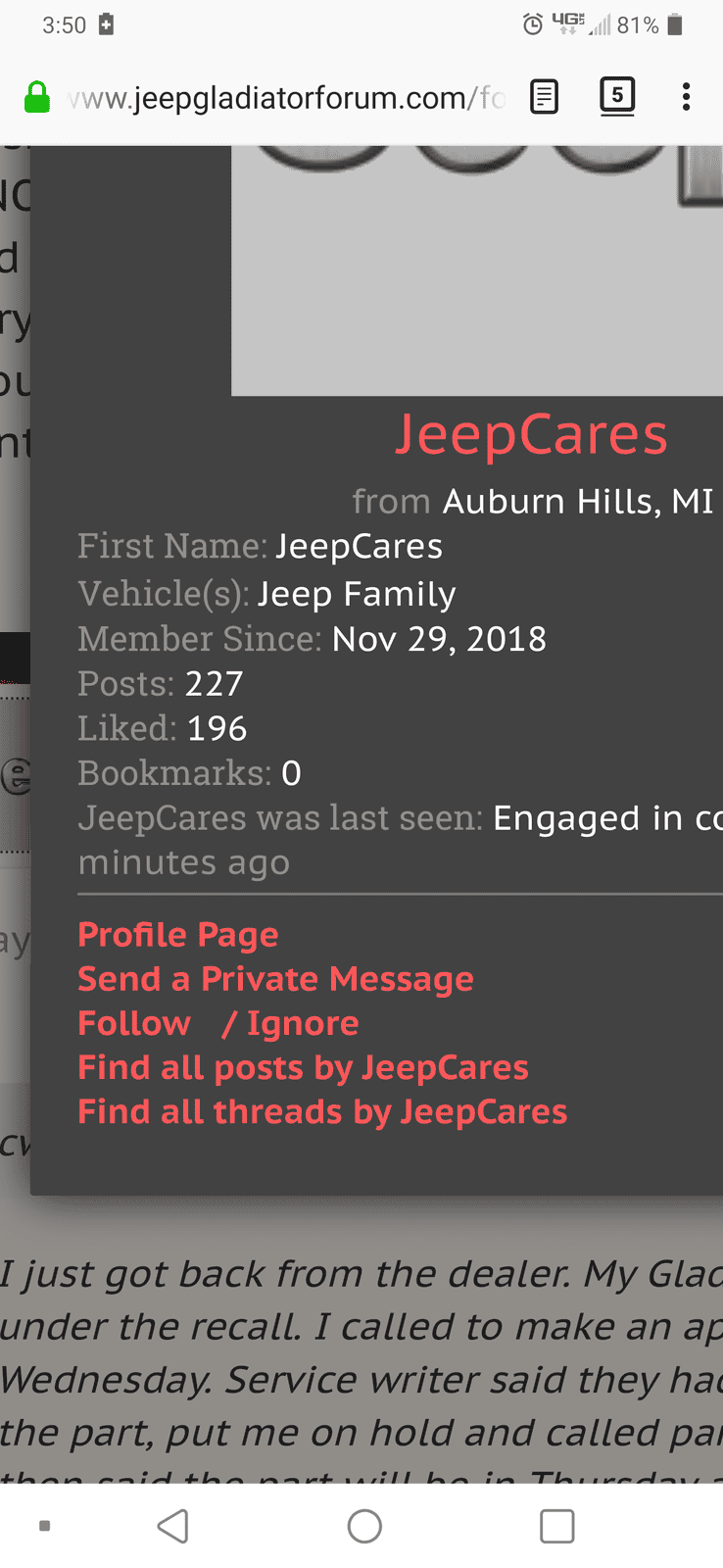 Jeep Gladiator Help V95 Driveshaft monoblock recall concern FCA US no help so far Screenshot_20191018-155054