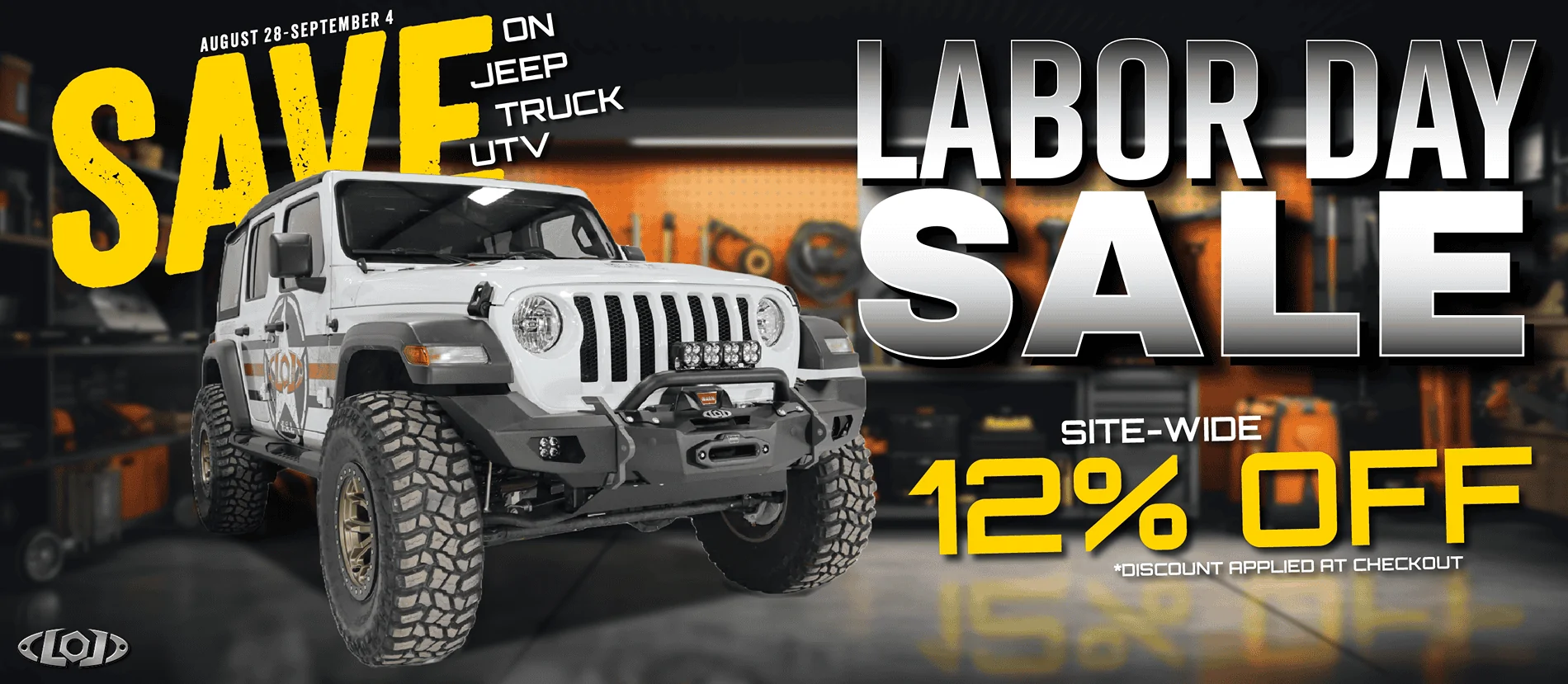 Jeep Gladiator 12% OFF EVERYTHING!! Labor Day Sale Banner 2024 Smaller-01