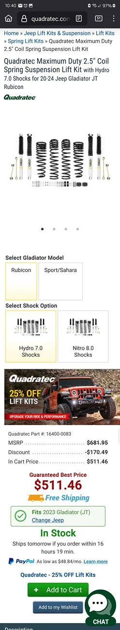 Jeep Gladiator 2.5" or 3.5" for 37" on Rubicon Screenshot_20240902_224036_Firefox