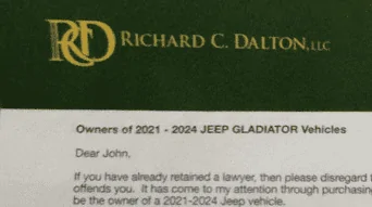 Jeep Gladiator Wow !! Lawyers now sending  advertising letters out for representing against Jeep 1725549344634-dh