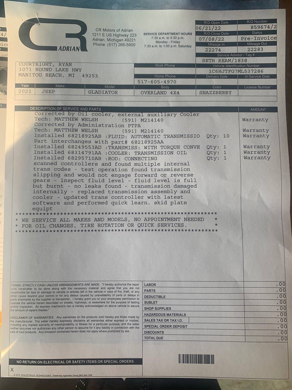 Jeep Gladiator New tranny at 45,000 miles. Wtf🙈 IMG_5160