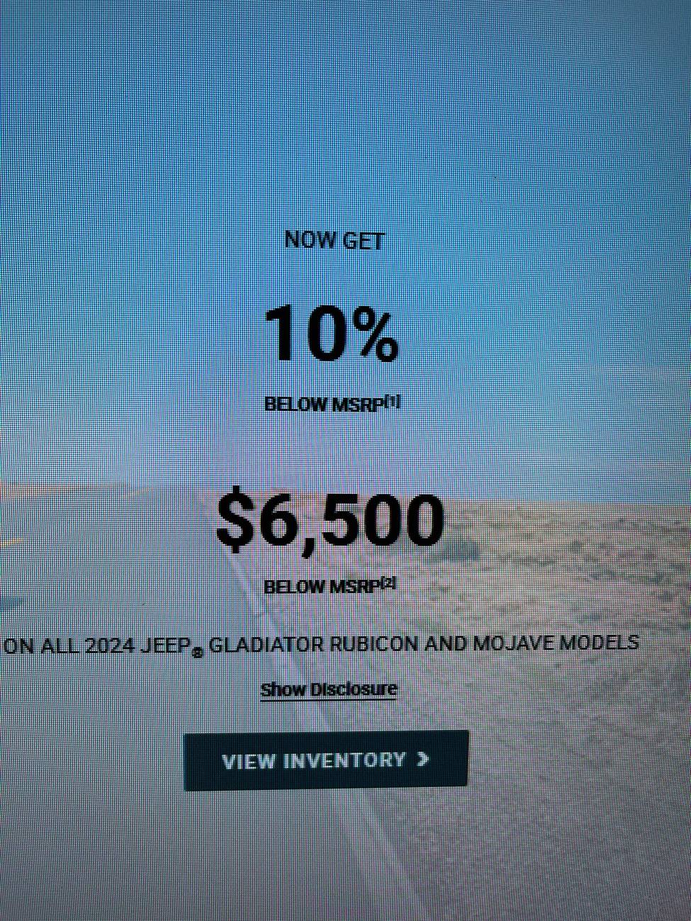 Jeep Gladiator 2024 discount 10% off MSRP IMG_1107