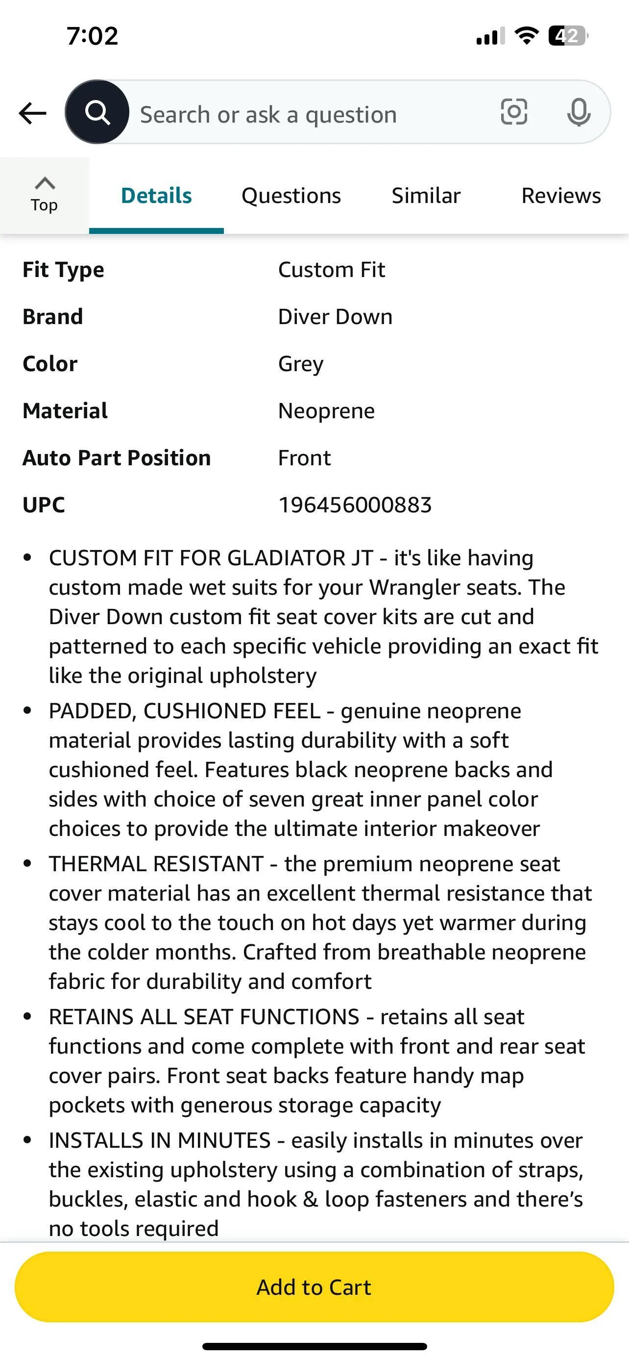 Jeep Gladiator Diver down Neoprene seat covers (no armrest) IMG_9995