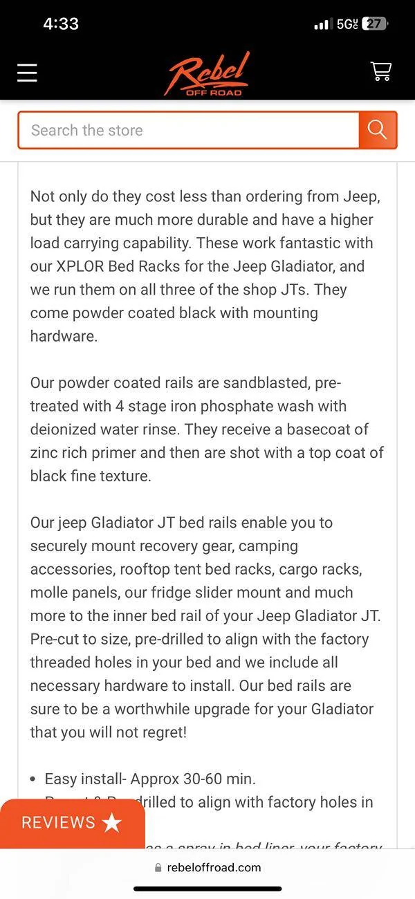 Jeep Gladiator ($160) Rebel Off Road JD Trail Rails for sale IMG_0002