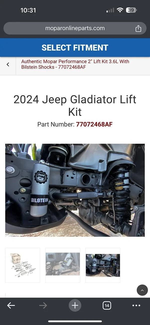 Jeep Gladiator 2” mopar lift kit with bilstien reservoir shocks IMG_1604