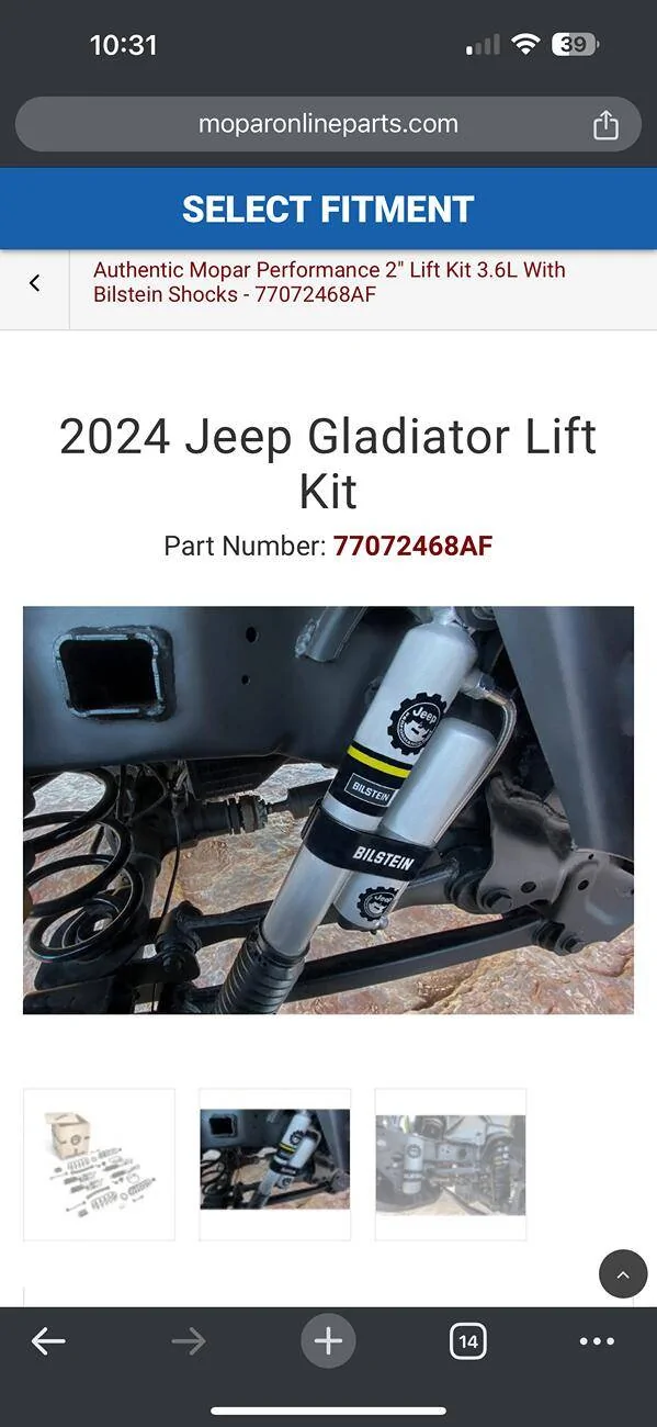 Jeep Gladiator 2” mopar lift kit with bilstien reservoir shocks IMG_1603