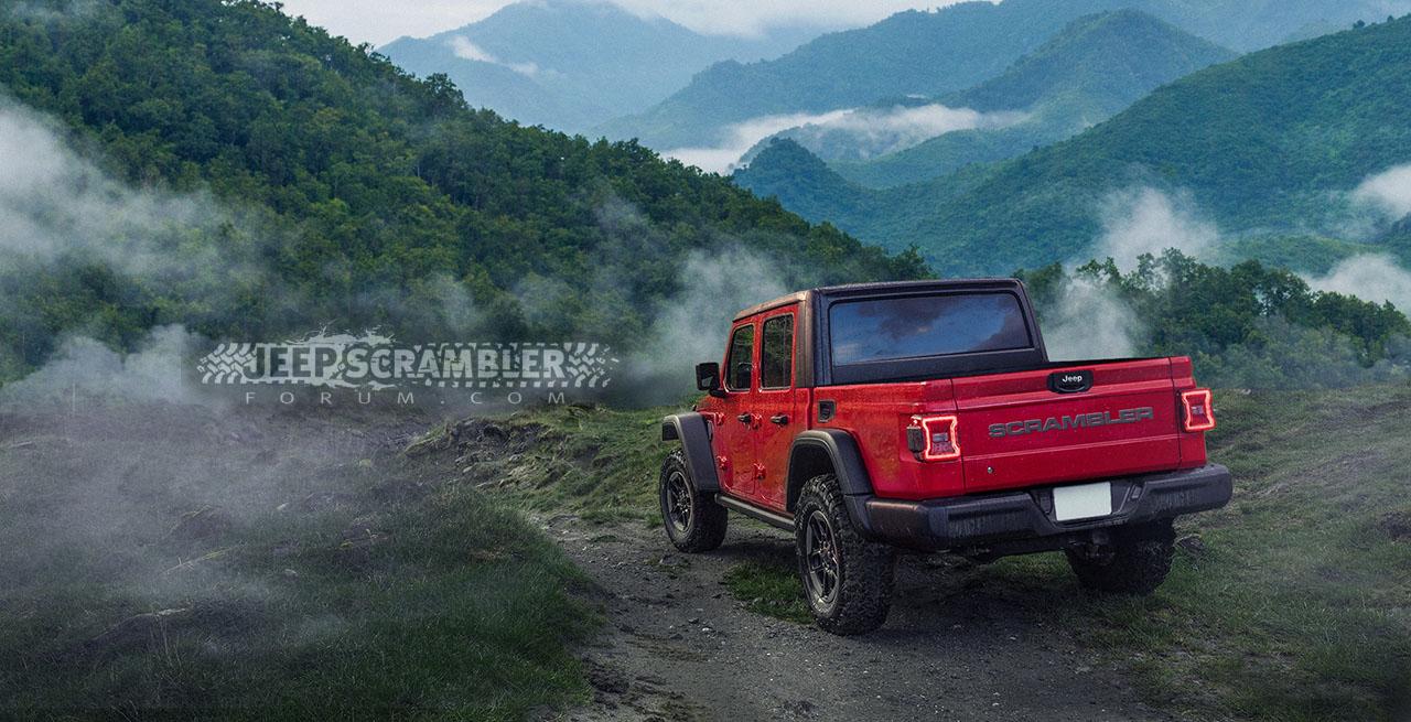 Jeep Gladiator Our latest Jeep Gladiator Pickup Truck renderings! JT-Jeep-Wrangler-Pickup-SCRAMBLER_rear_red