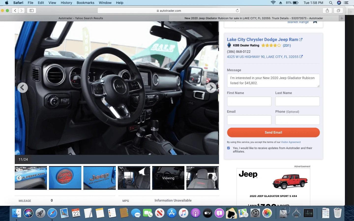 Jeep Gladiator Hydro Blue Rubicon with grey dash Screen Shot 2019-10-22 at 1.58.56 PM
