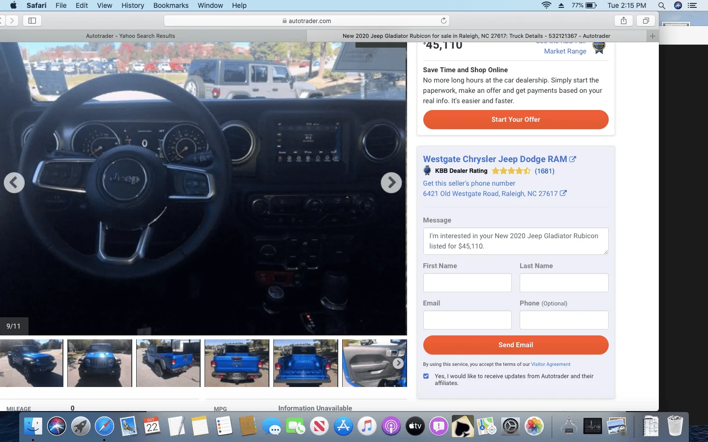 Jeep Gladiator Hydro Blue Rubicon with grey dash Screen Shot 2019-10-22 at 2.15.49 PM