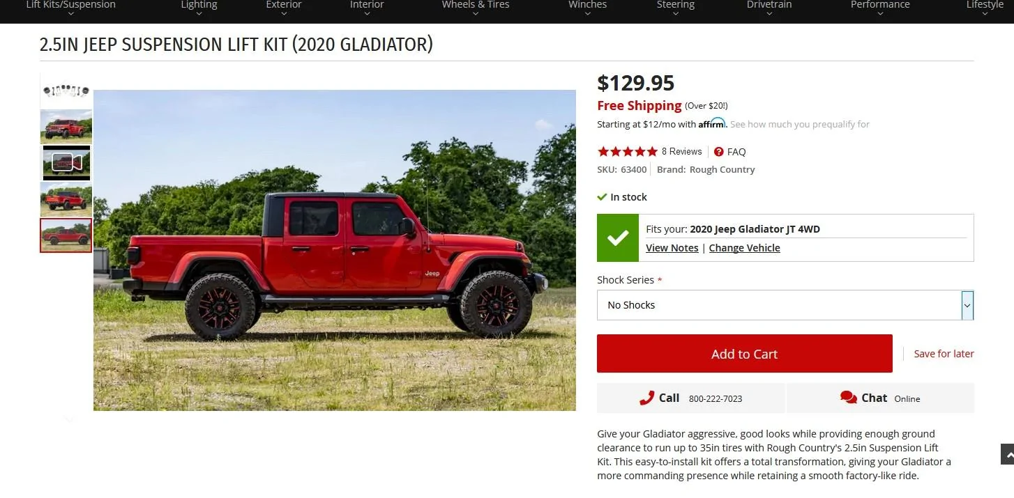 Jeep Gladiator Rough Country 2.5" Leveling Kit with Control Arm Relocation Brackets Lift 4