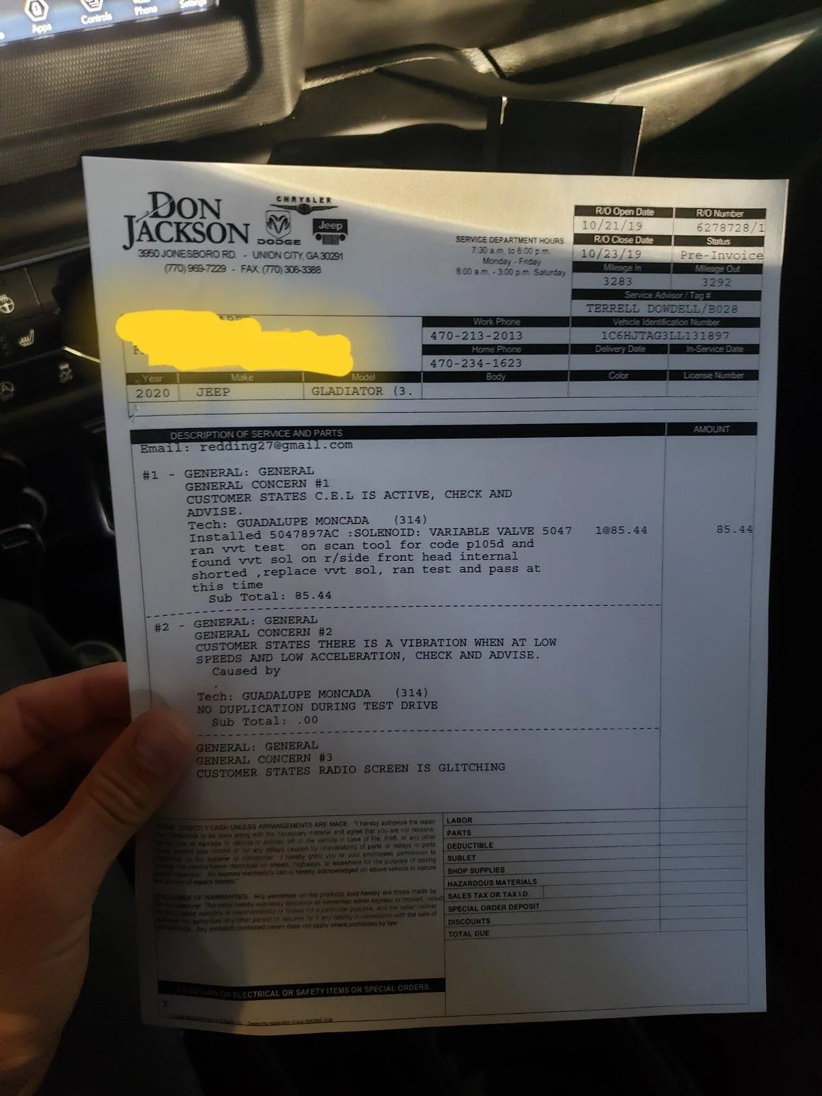 Jeep Gladiator Multi cylinder misfire 20191023_180352
