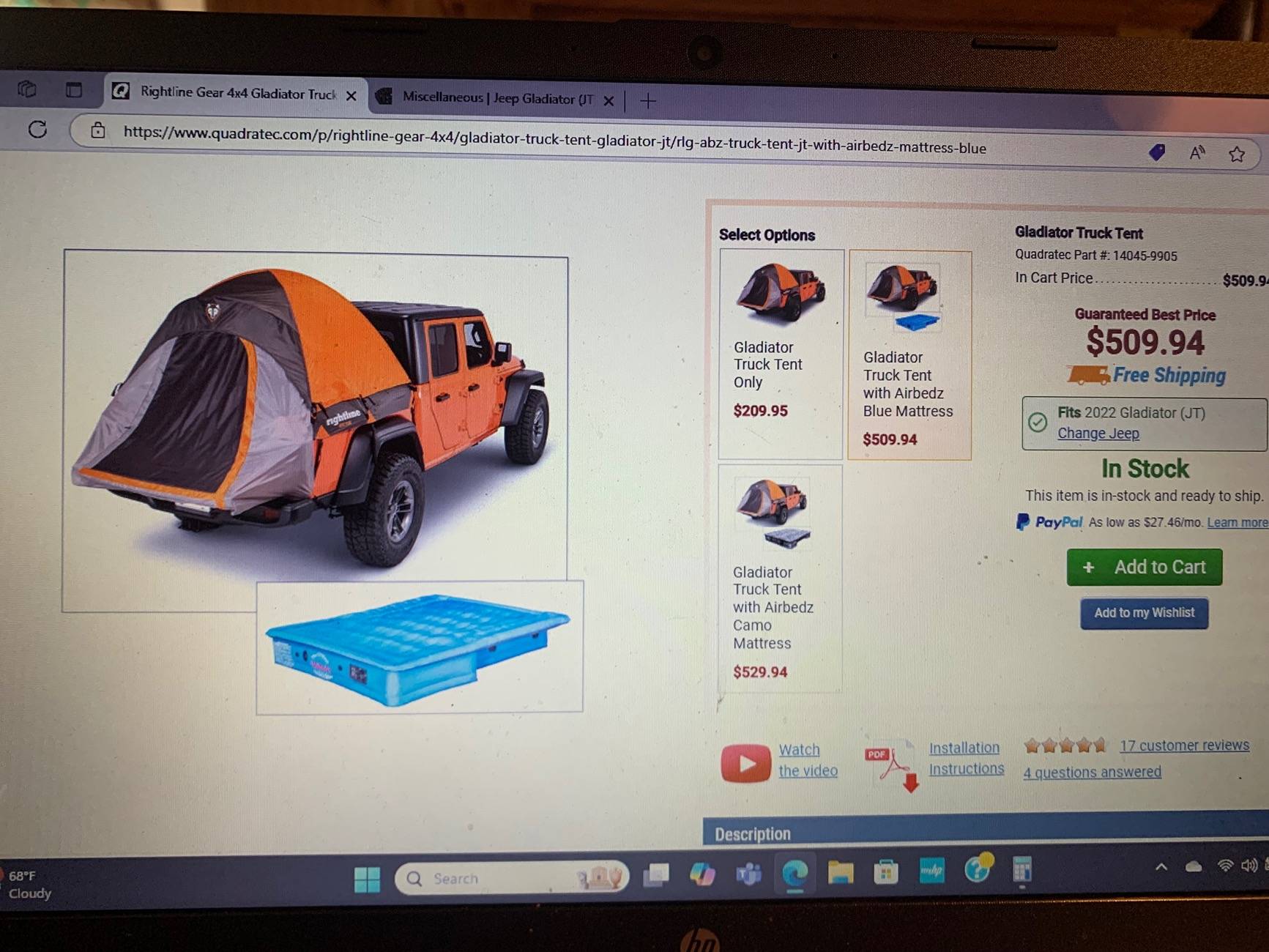 Jeep Gladiator JT specific bed tent and mattress IMG_0844