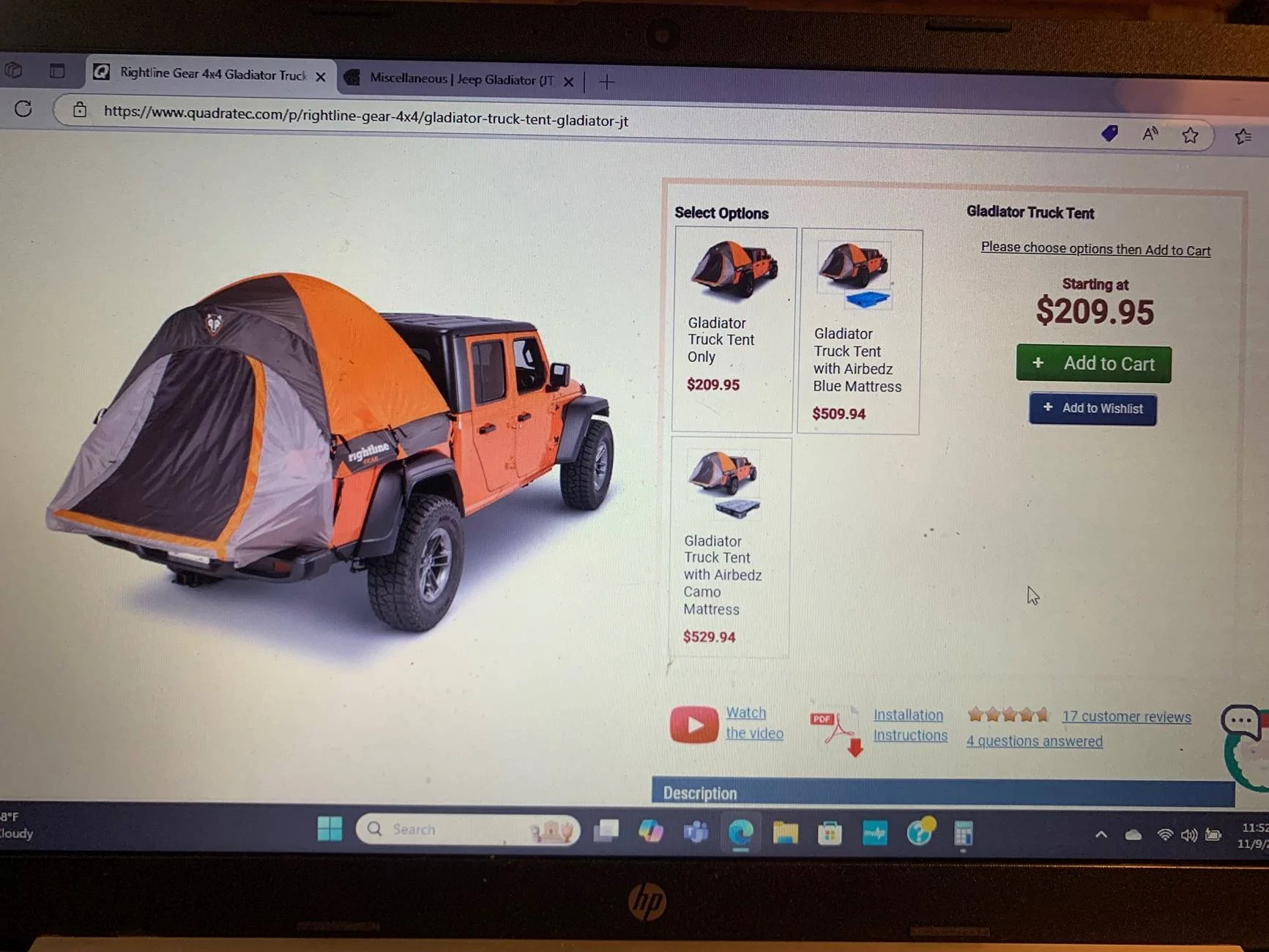Jeep Gladiator JT specific bed tent and mattress IMG_0843