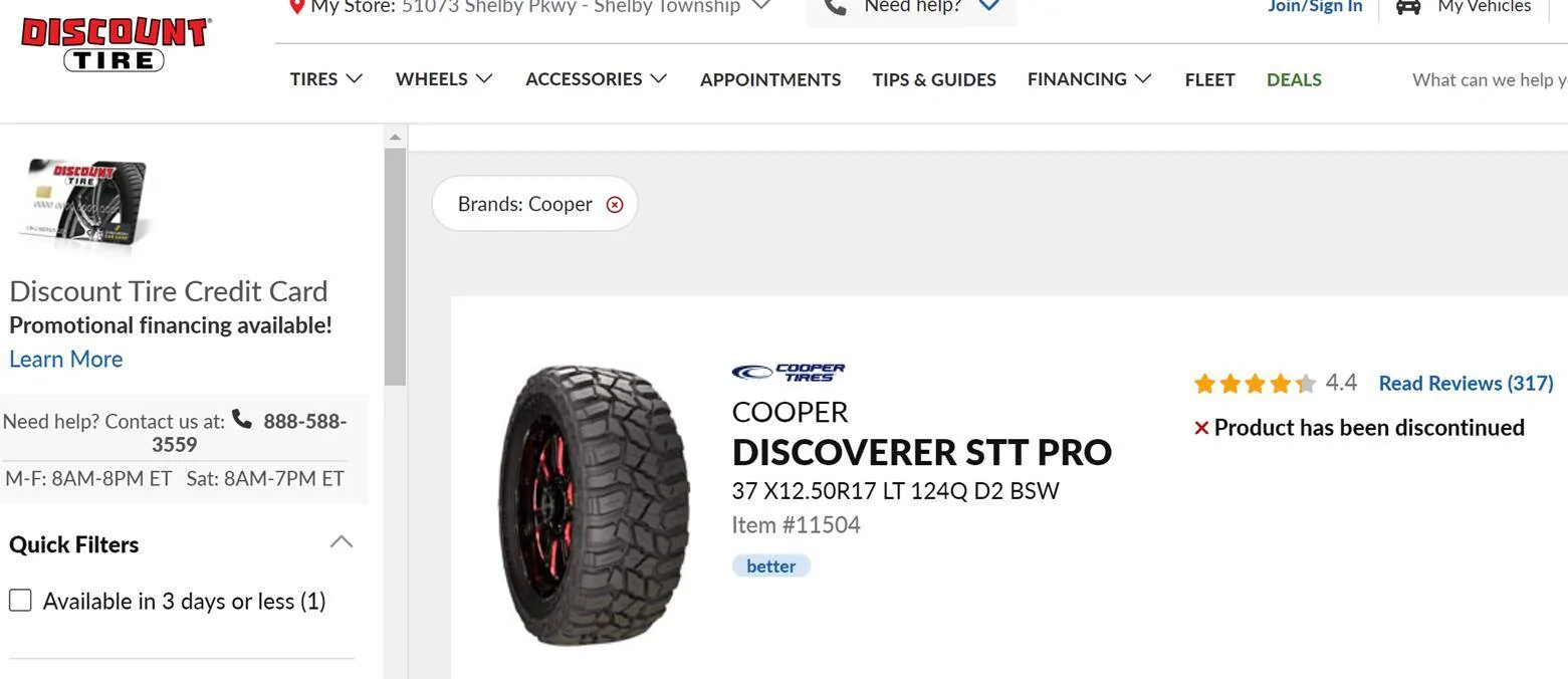 Jeep Gladiator Cooper SST Pro's 37x12.50x17 discontinued 1731980473023-2x