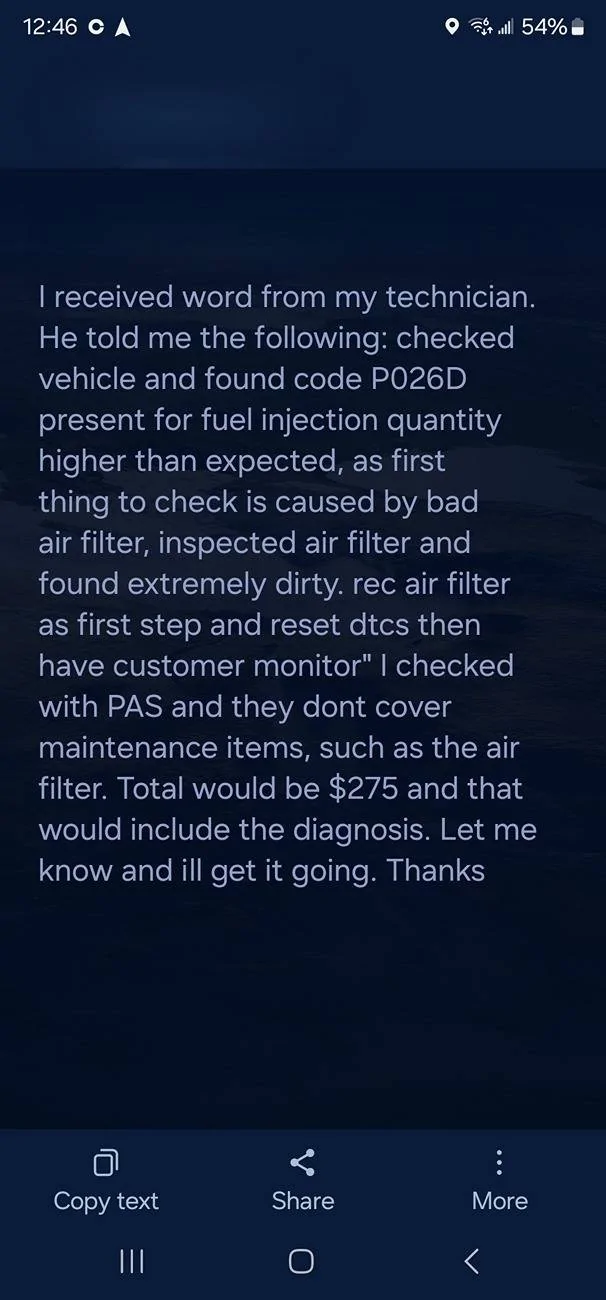 Jeep Gladiator P026D code - Fuel Injection Quantity Higher that expected. 1000003673
