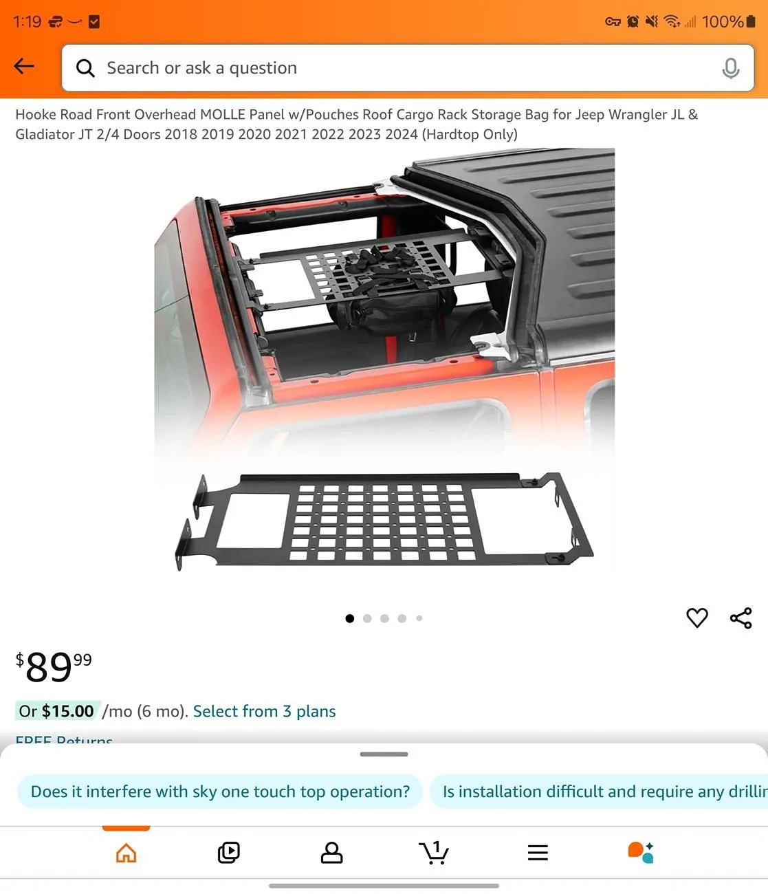 Jeep Gladiator Starlink Mini interior mount Screenshot_20241225_131948_Amazon Shopping