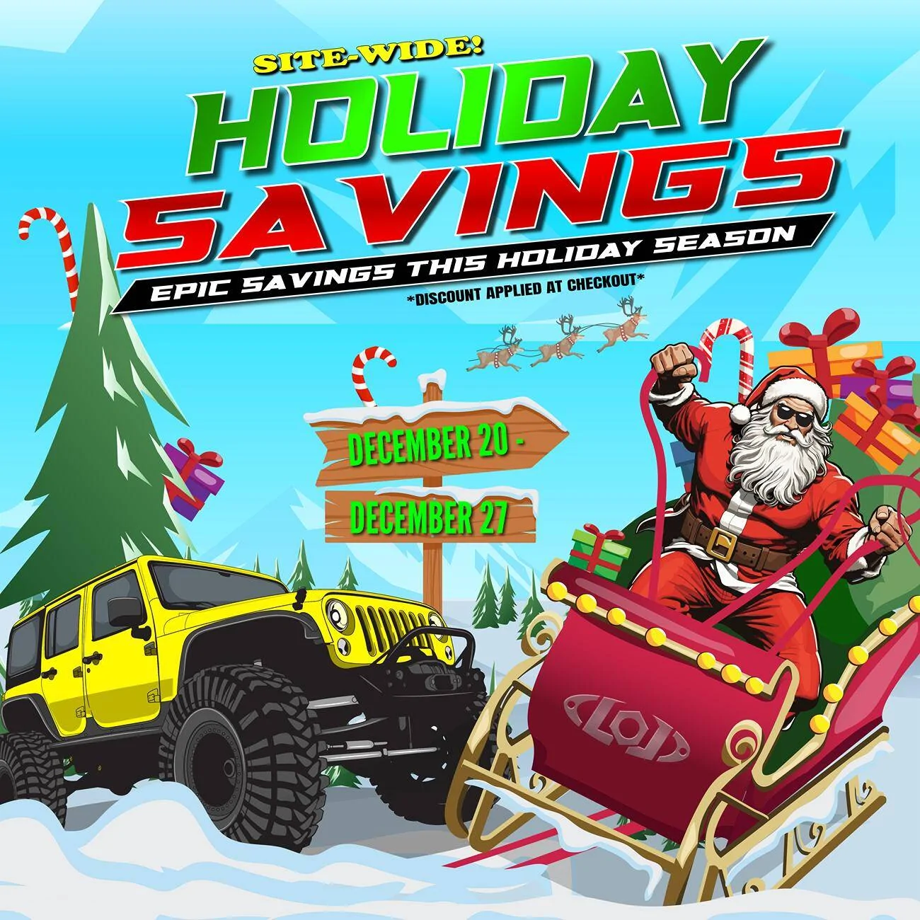 Jeep Gladiator Today is the last day for our holiday sale! - LoD Offroad LoD Offroad Christmas 2024 1080x1080 2-01
