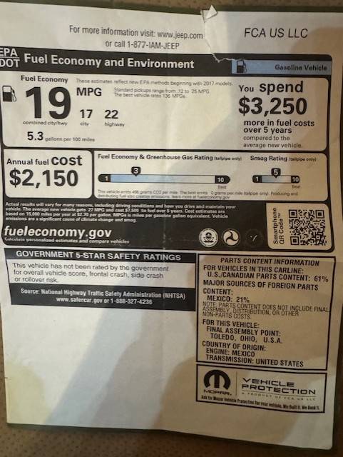 Jeep Gladiator 2020 Jeep $31,000 Gladiator Sport S with Max Tow Package AND camper top Jeep Fuel Economy