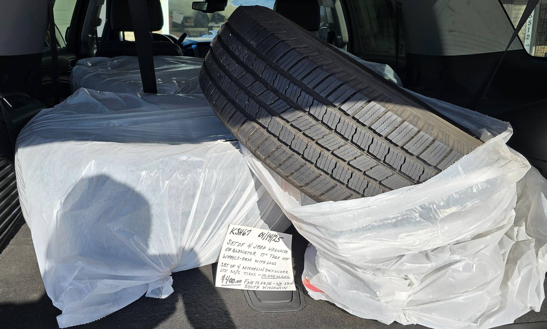 Jeep Gladiator REDUCED - 17" Michelin Defender LTX M/S tires w/Wheels - $300 - 0nly 10K Miles on them 20250114_112023