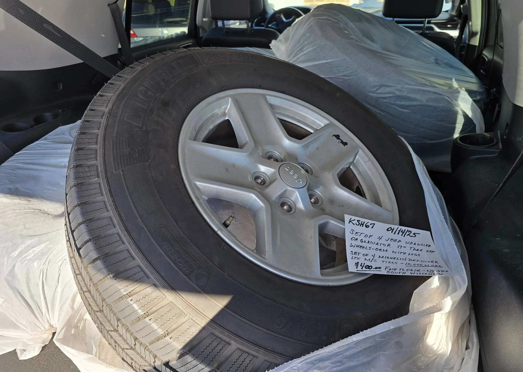 Jeep Gladiator REDUCED - 17" Michelin Defender LTX M/S tires w/Wheels - $300 - 0nly 10K Miles on them 20250114_112002