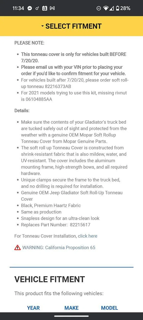 Jeep Gladiator Mopar roll-up tonneau compatibility help 2024 Screenshot_20250119-233459