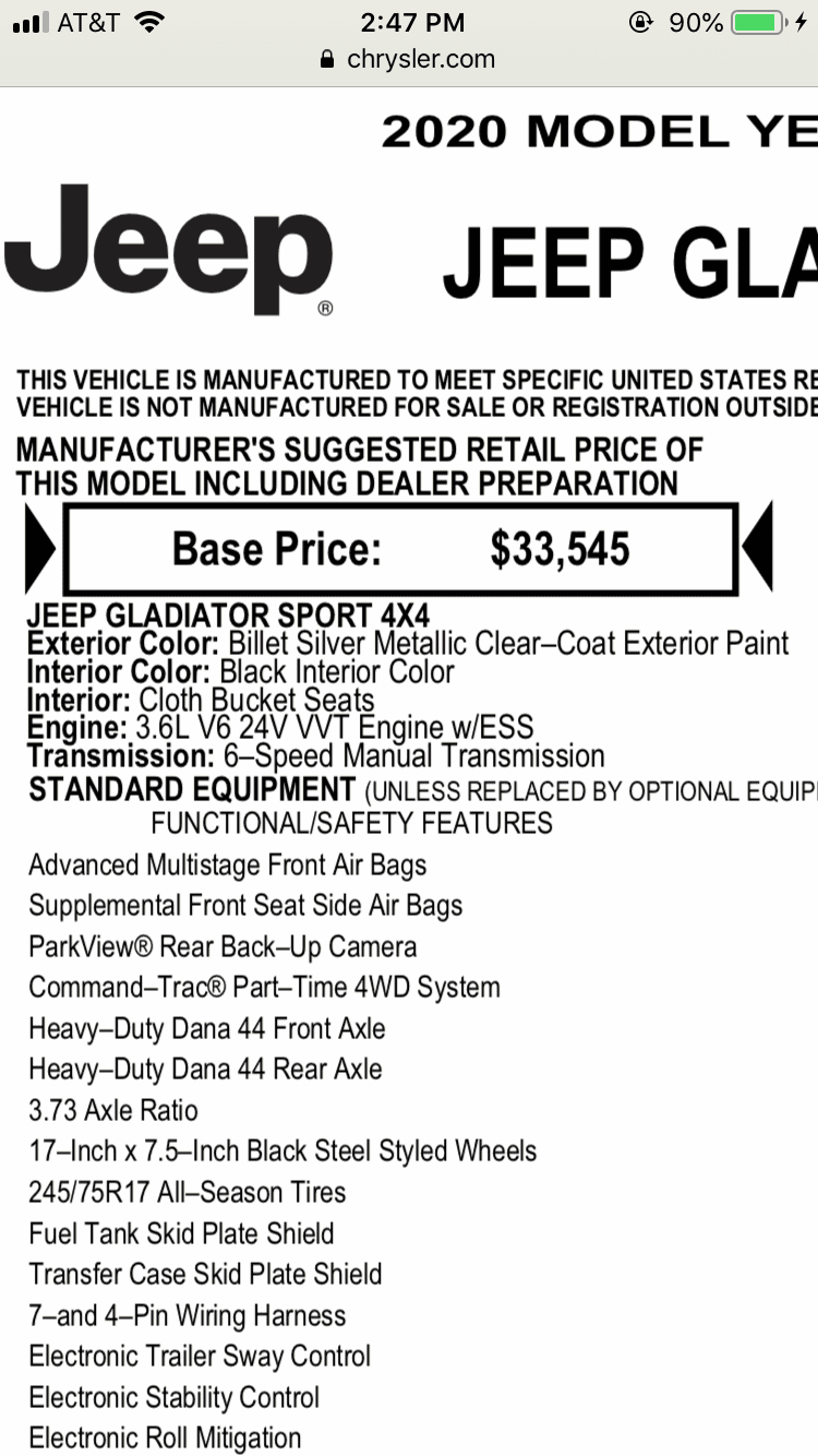 Jeep Gladiator Base Sport has arrived- not a Sport S 3C2BBAAF-E3E5-4FD6-A395-004622B77E22