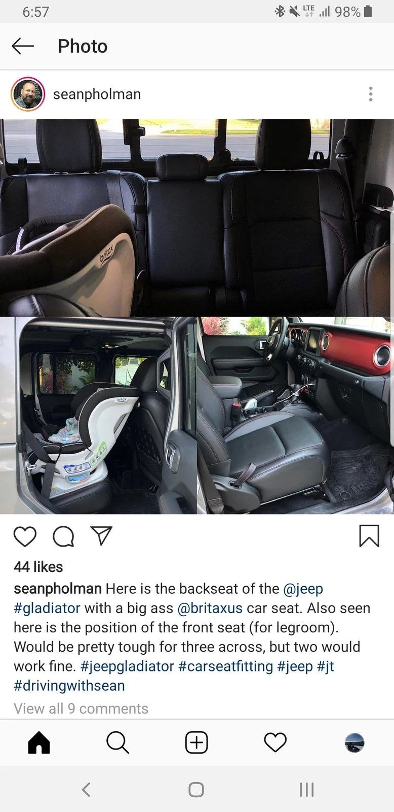 Jeep Gladiator Car Seat Recommendations Screenshot_20190228-185752_Instagram