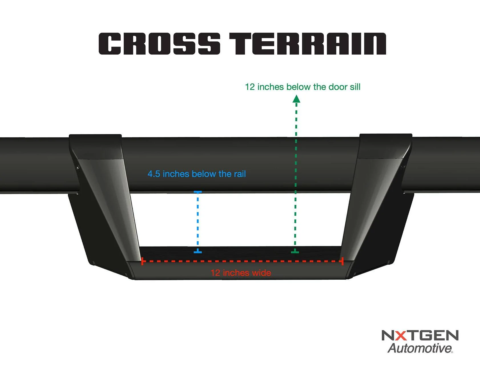 Jeep Gladiator New Product: Cross Terrain Removable Drop Down Steps For Factory OE Rock Rails front dims