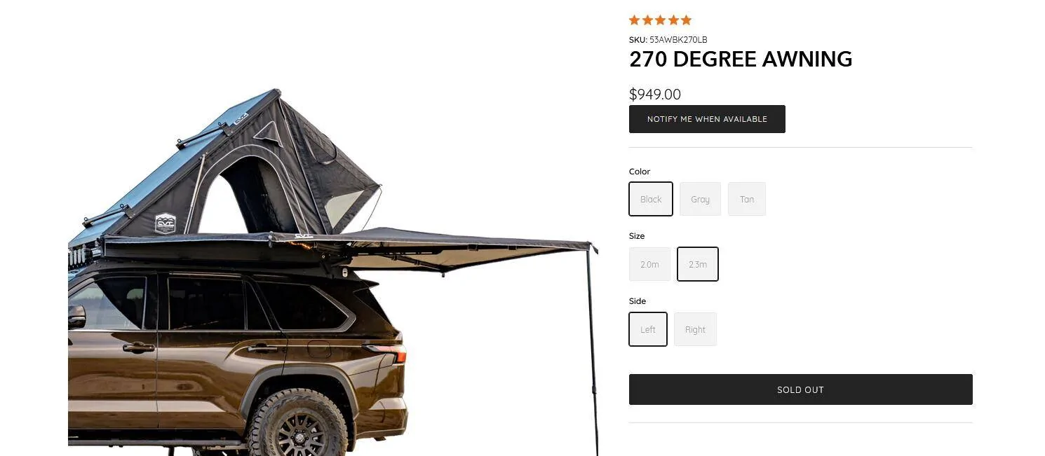 Jeep Gladiator 270° Awning by Cascadia Vehicle Tents ($750 OBO - South Seattle) Screenshot 2025-02-12 144018