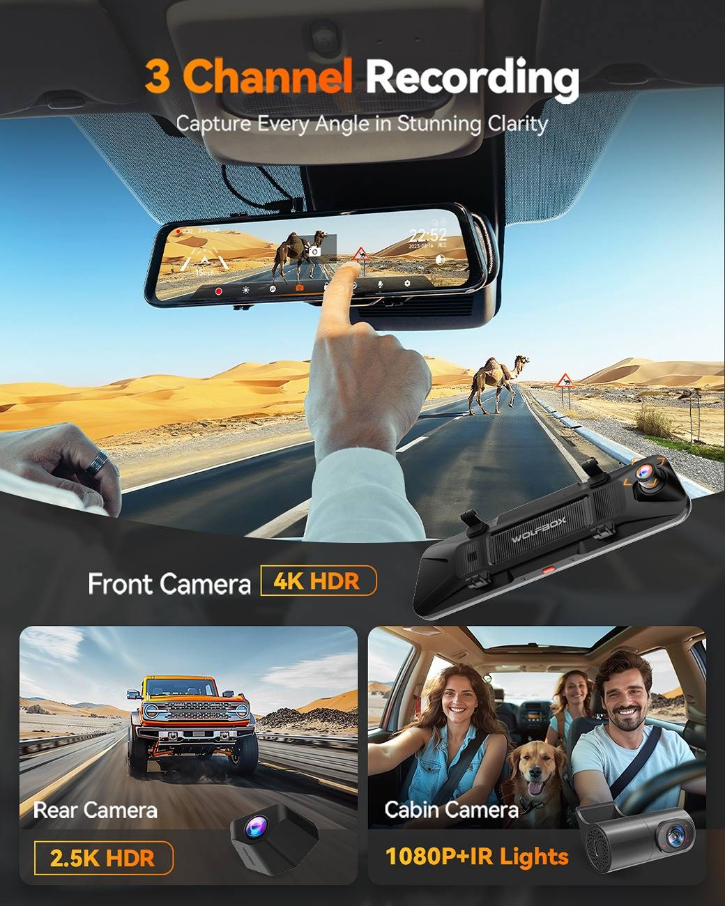 Jeep Gladiator New WOLFBOX 3-Channel Dash Cam - G900 Tripro Cabin Version! Up to $50 off! G900 Tripro cabin version