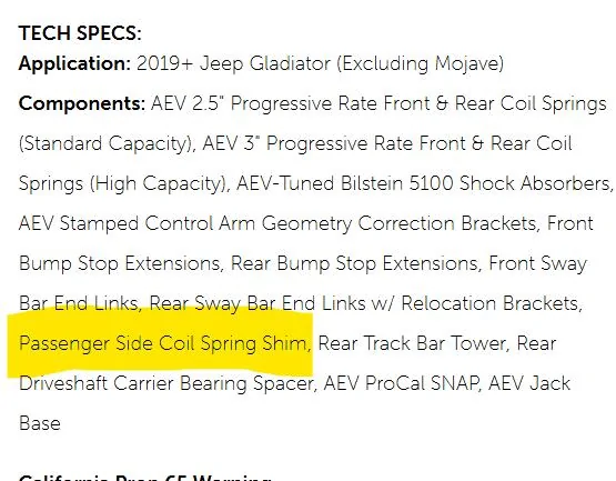 Jeep Gladiator Don't see this shim being used too much, do we??  AEV Dual Sport 2.5 Standard Springs, Non-reservoir version, $1,800 1741446921435-tc