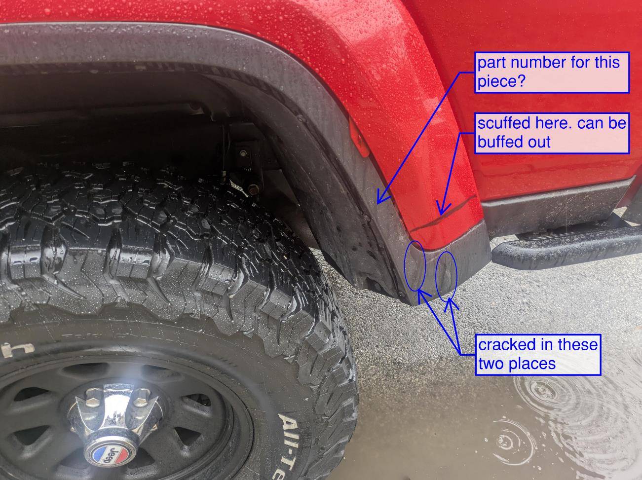 Jeep Gladiator Back Fender piece cracked; part number help fender liner