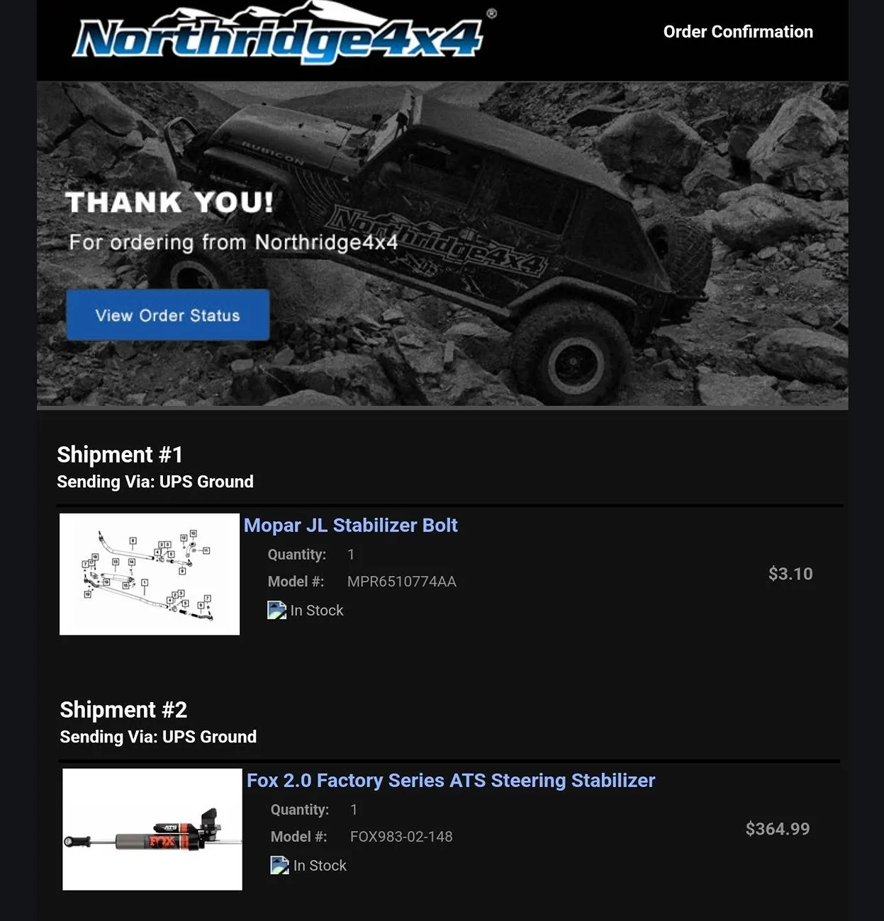 Jeep Gladiator Need help confirming correct Fox Steering stabilizer Screenshot_20250320_080452_Gmail
