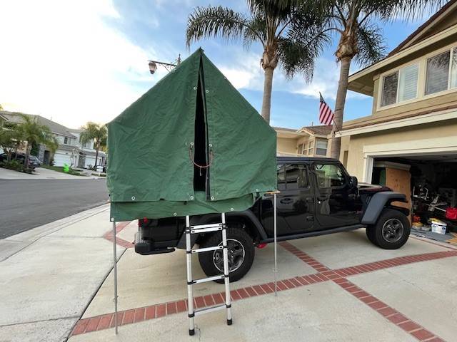 Jeep Gladiator Canvas Truck Bed Tent - King Size Mattress tent driveway