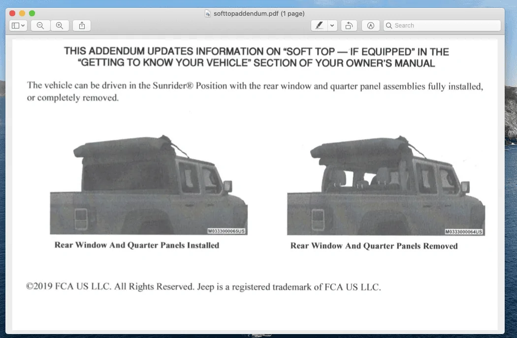 Jeep Gladiator Soft top and Towing Addendum came with Owner Manual Screen Shot 2019-11-01 at 10.58.24 PM