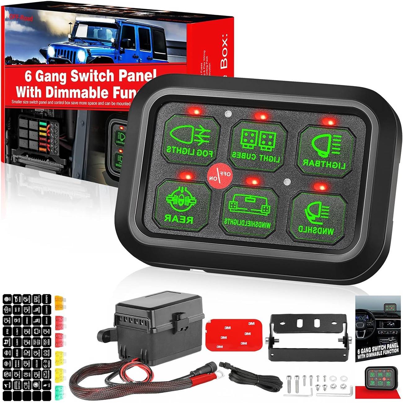 Jeep Gladiator My 1st Jeep! 2024 Gladiator Nighthawk 6 Gang Switch Panel, SWATOW INDUSTRIES Switch Pods Automatic Dimmable Circuit Relay Box