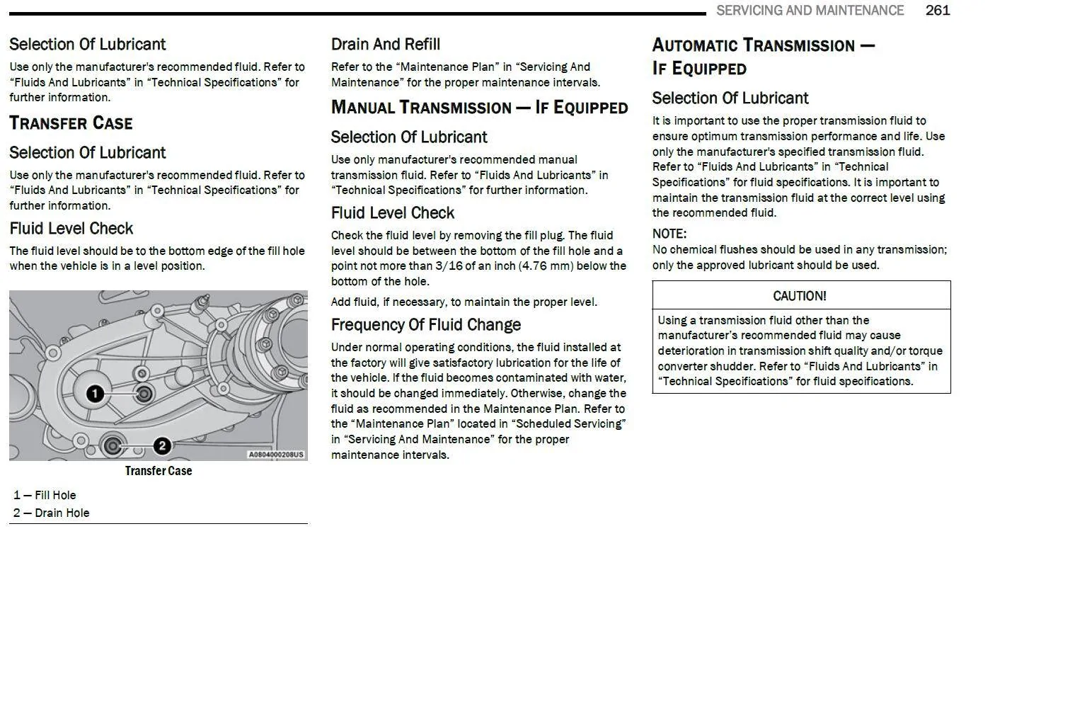 Jeep Gladiator References to ZF-Approved ATF Equivalents for 850RE Automatic Transmission Excerpt 1 of 3 - Page 261 - SERVICING AND MAINTENANCE