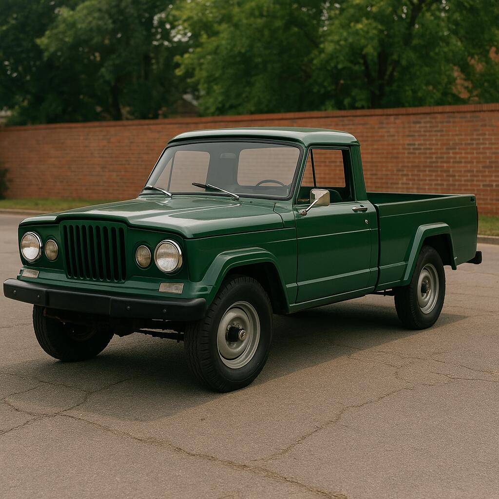 Jeep Gladiator New Gladiator Trims ? 2025 Model Year an old school small pickup truck with a single cab in green, steel wheels, Jeep grille