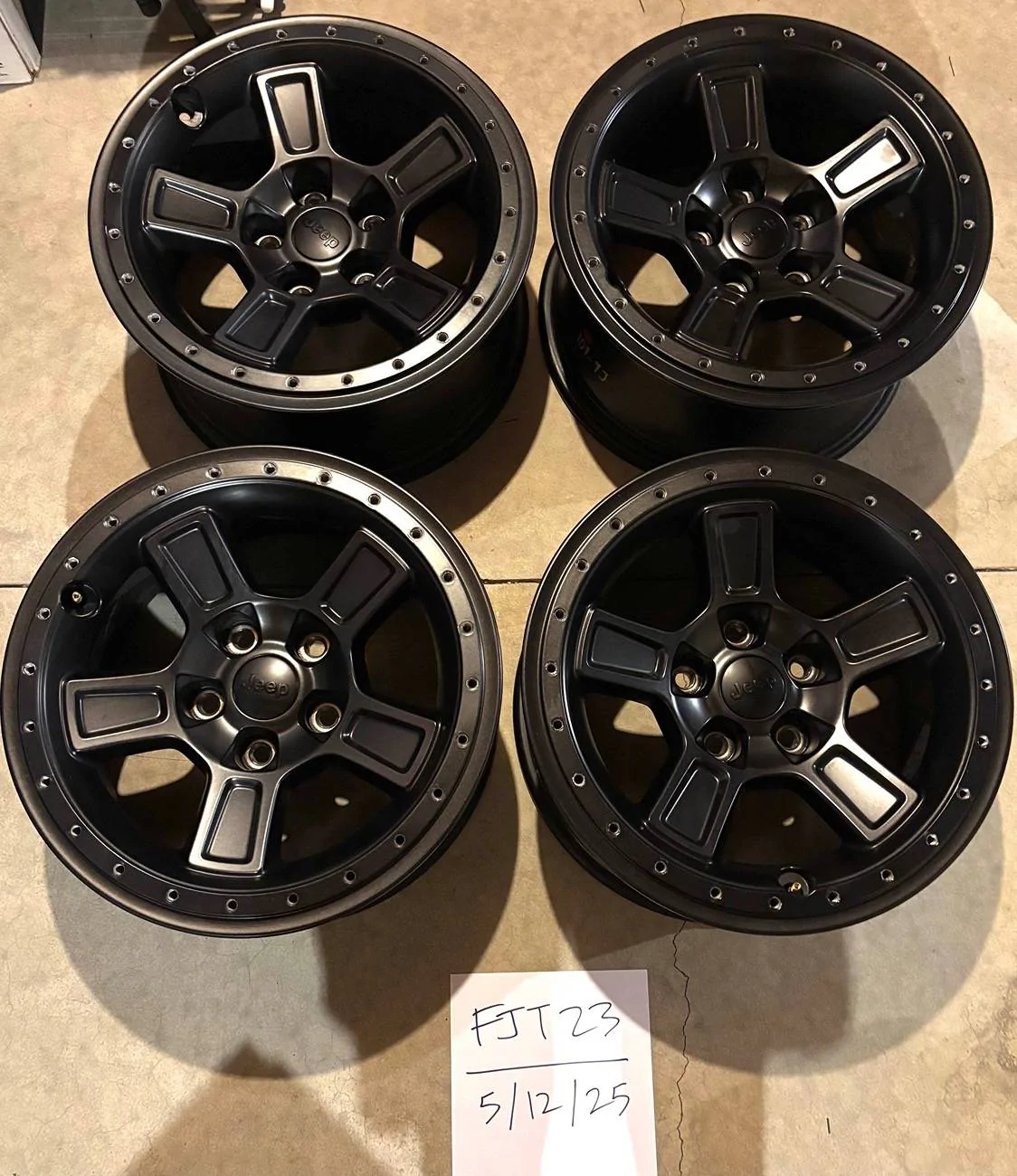Jeep Gladiator For Sale:  7x Black Mopar 17 x 8.5 inch Beadlock wheels #77072585AA + 4x Black rings + 4x Silver rings $1000 OBO IMG_1337