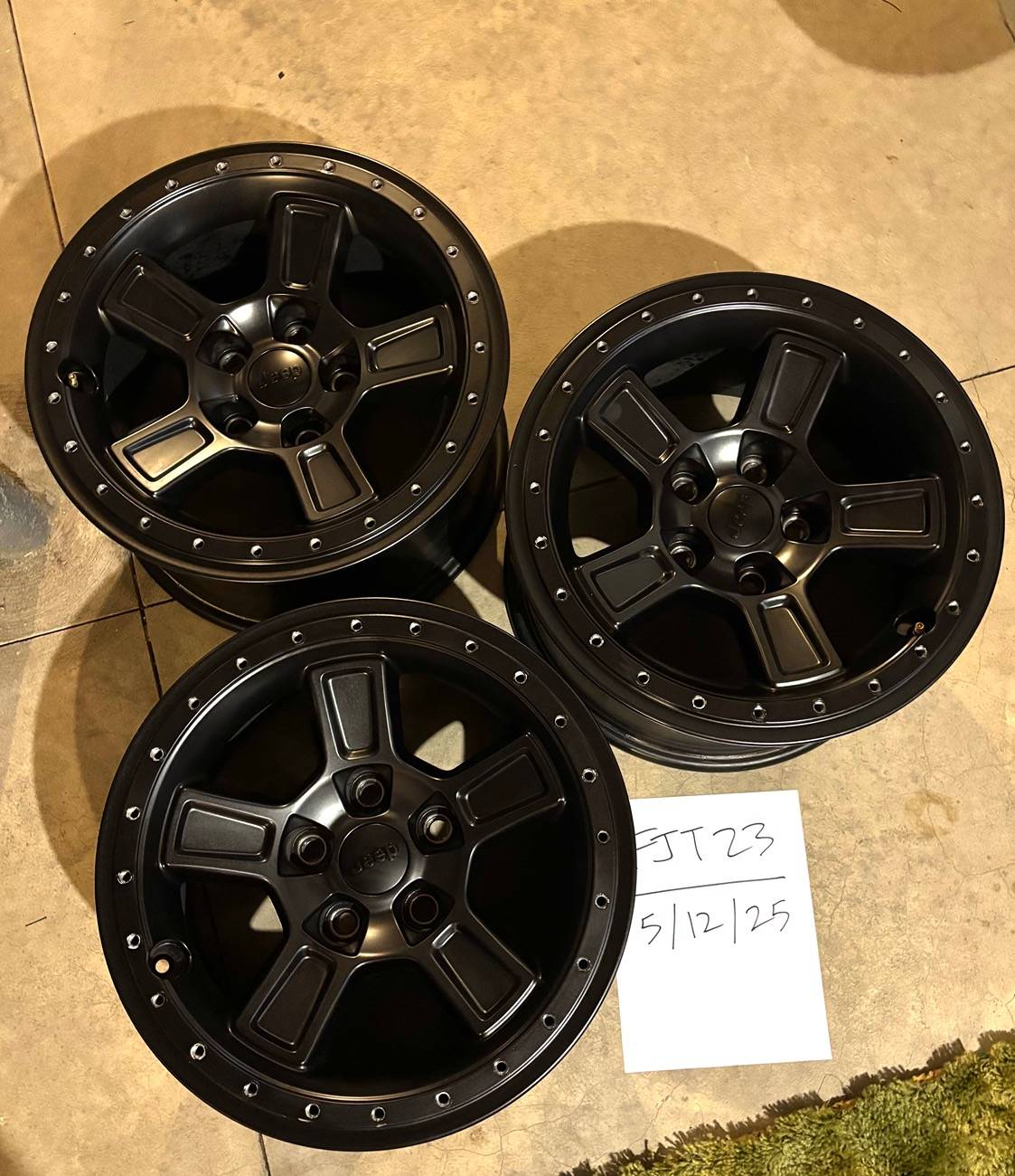 Jeep Gladiator For Sale:  7x Black Mopar 17 x 8.5 inch Beadlock wheels #77072585AA + 4x Black rings + 4x Silver rings $1000 OBO IMG_1342