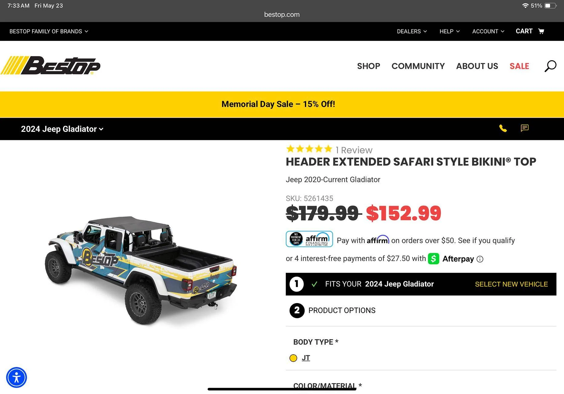 Jeep Gladiator Save on Shade: Bikini Top Sale from Bestop! IMG_1924