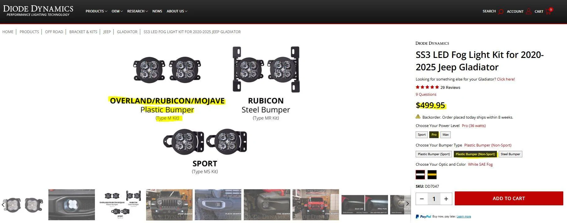 Jeep Gladiator Diode Dynamics SS3 PRO SAE LED Fog Light Kit - White (no backlight option) Captur