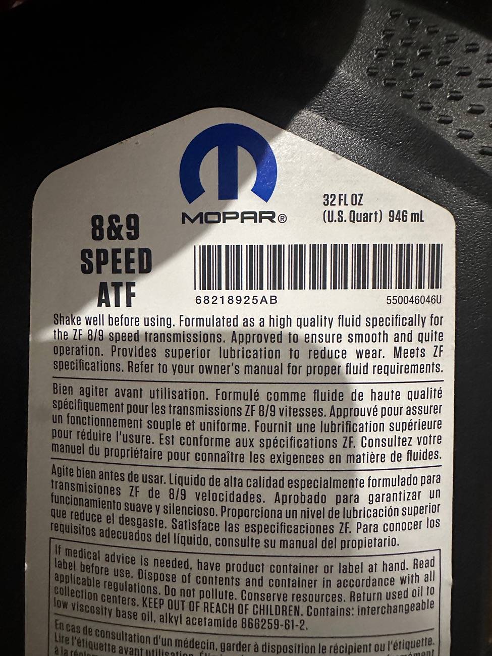 Jeep Gladiator Anyone else use this ATF in their Gladiator 8-speed? IMG_2791