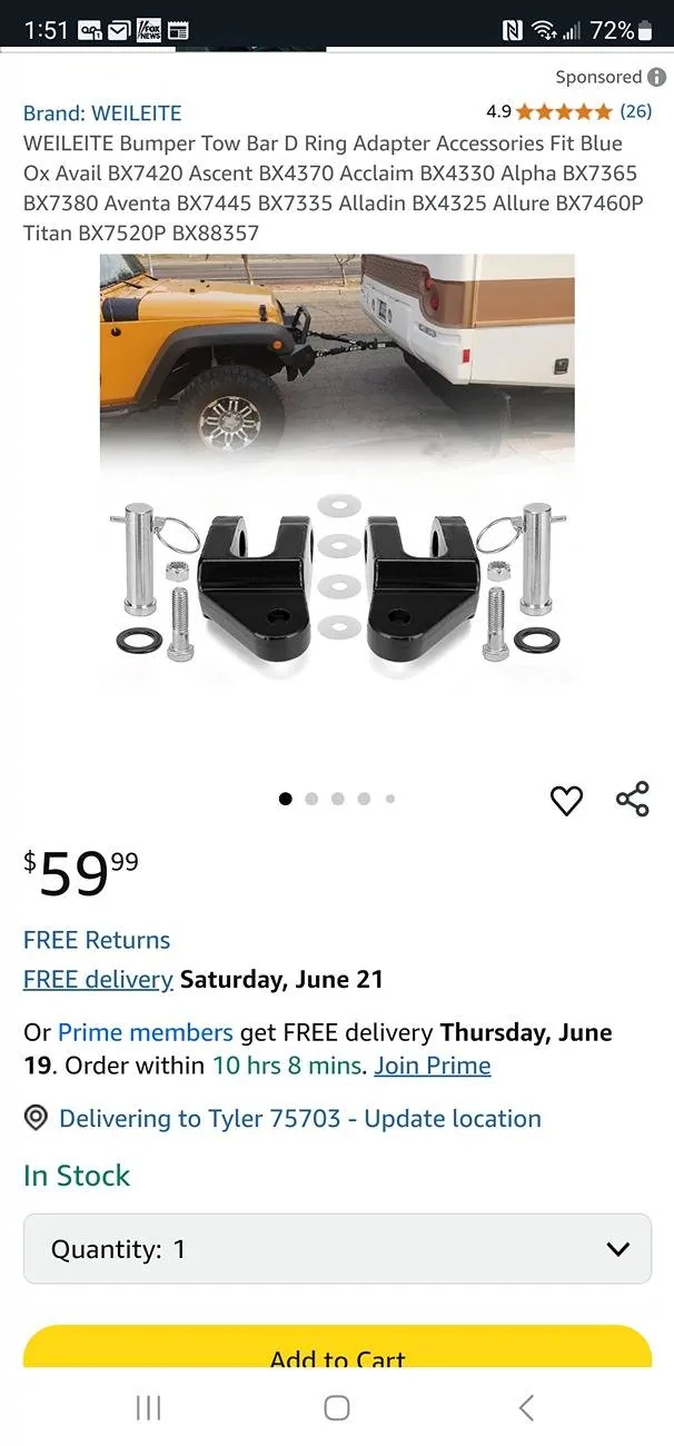Jeep Gladiator Flat towing off of D rings Screenshot_20250616_135151_Samsung Internet