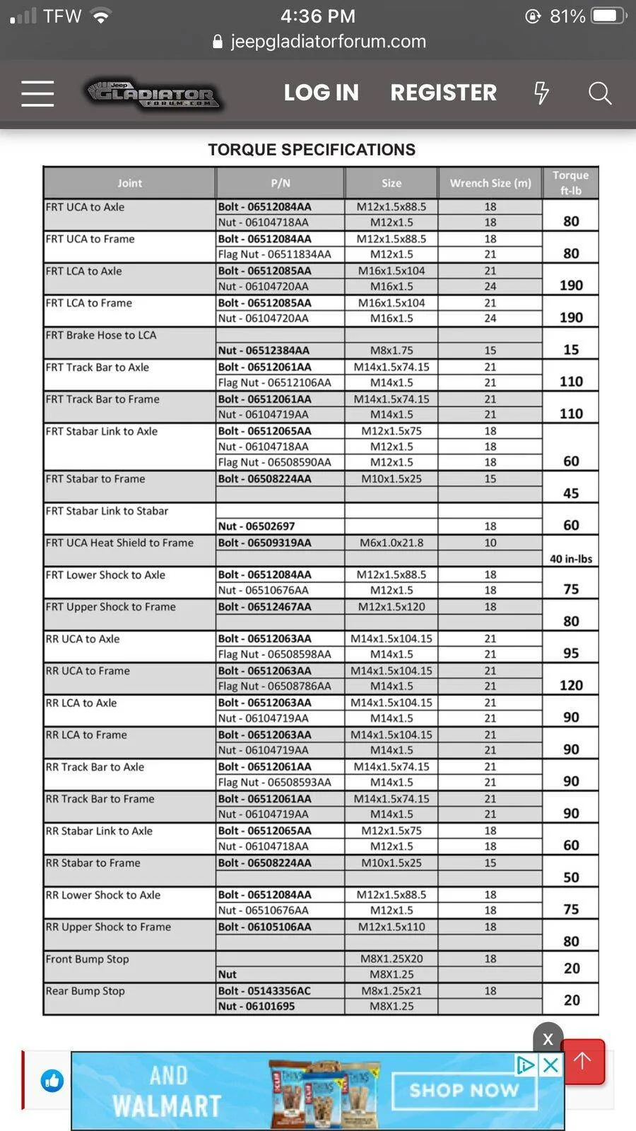 Jeep Gladiator Installing 3in Fabtech lift, can't find torque specs. 3a68b0d8-9710-4b13-b357-4349c2e49d6c-jpeg