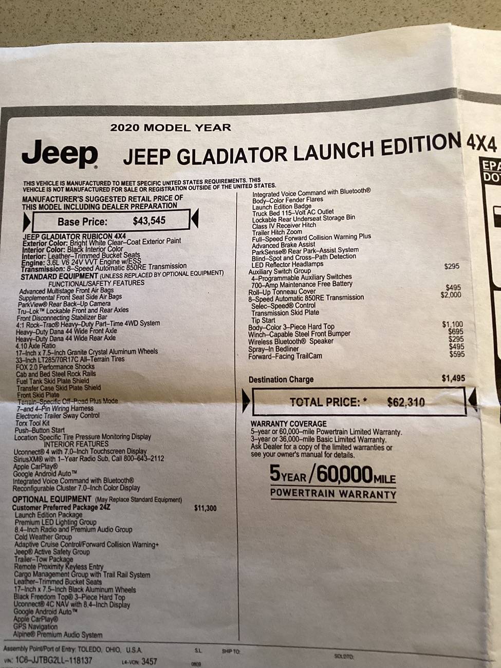 Jeep Gladiator Launch Edition question IMG_0260