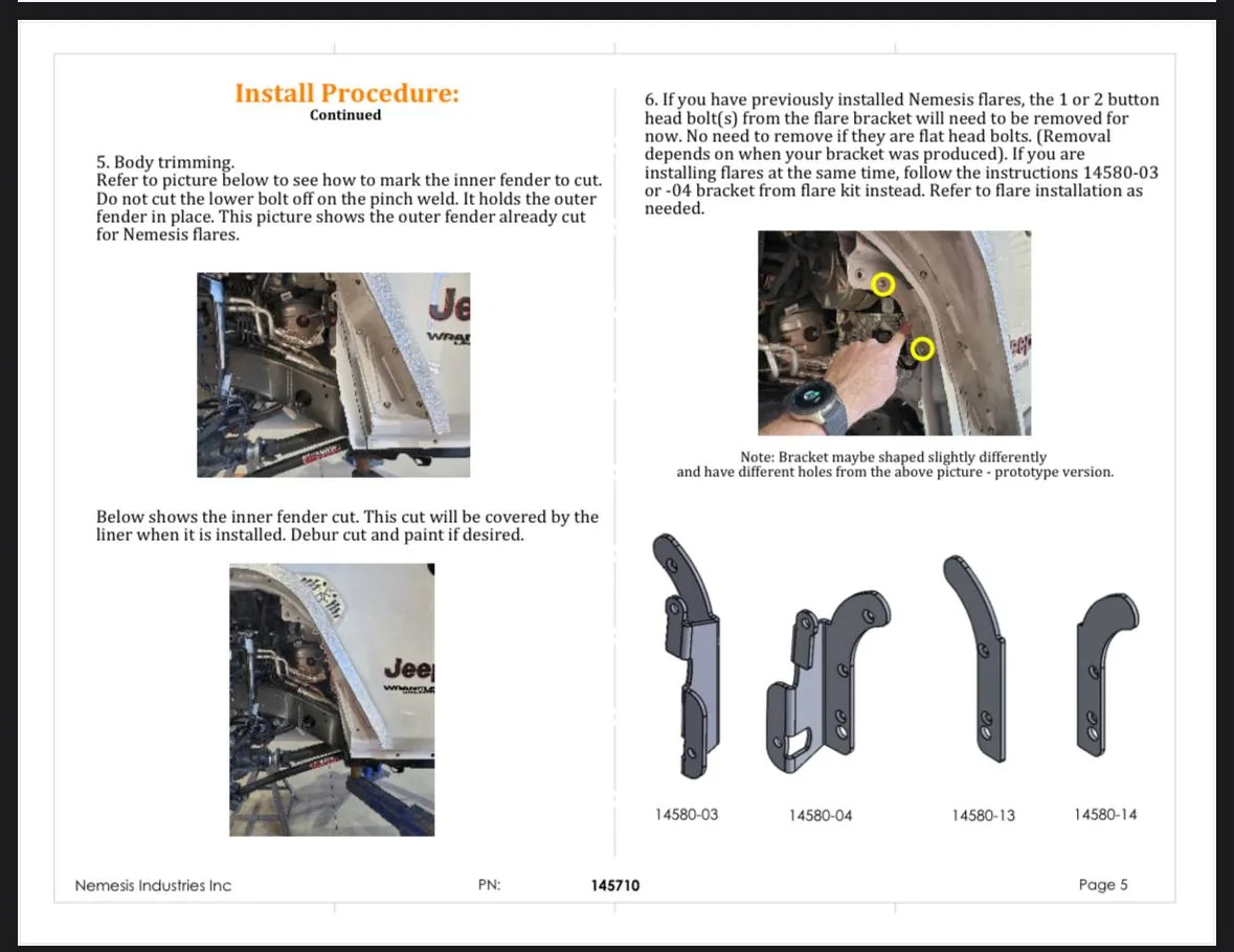 Jeep Gladiator Nemesis inner fender liner install help IMG_3192