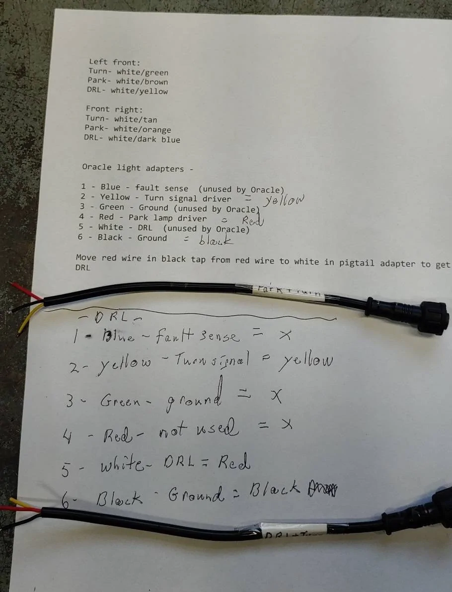Jeep Gladiator Which turn signal harness pin gets me voltage for DRL like behavior during day and night (e.g. with auto headlights that are off or on) 20221020_164237